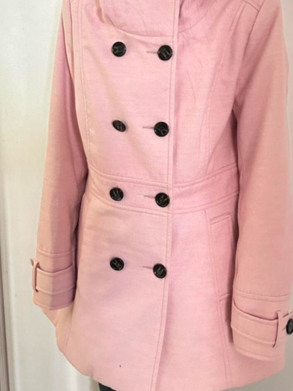 Eclipse Pink Hooded Peacoat Double-Breasted Jacket - Picture 4 of 4